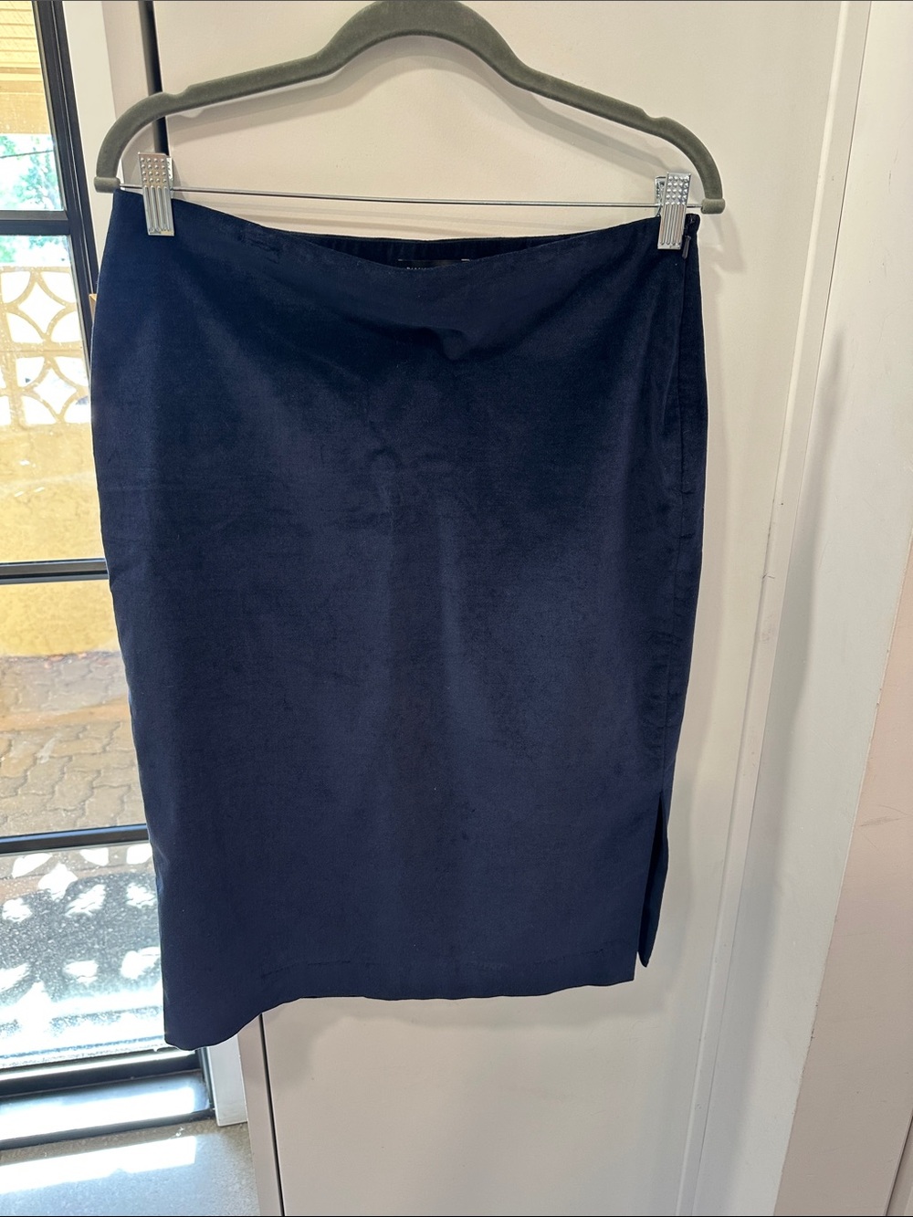 Banana Republic Navy Velvet Pencil Skirt with Side Slit